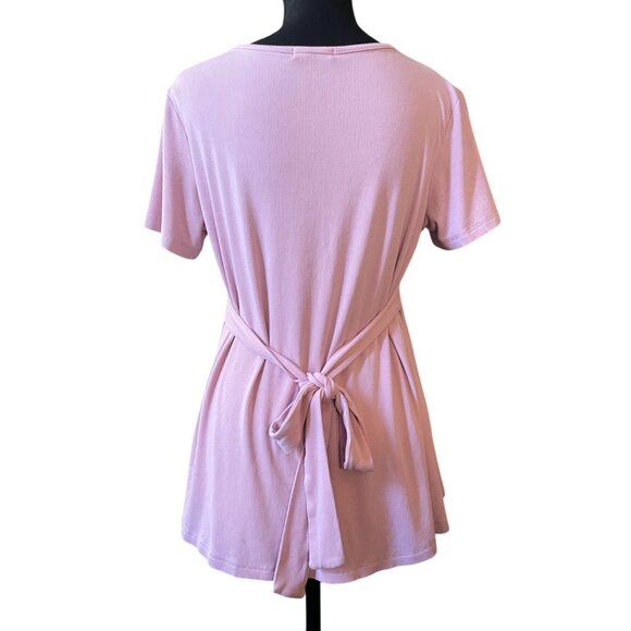 Short Sleeve pink scoop neck ribbed stretch maternity top Medium back tie tunic - Picture 3 of 6